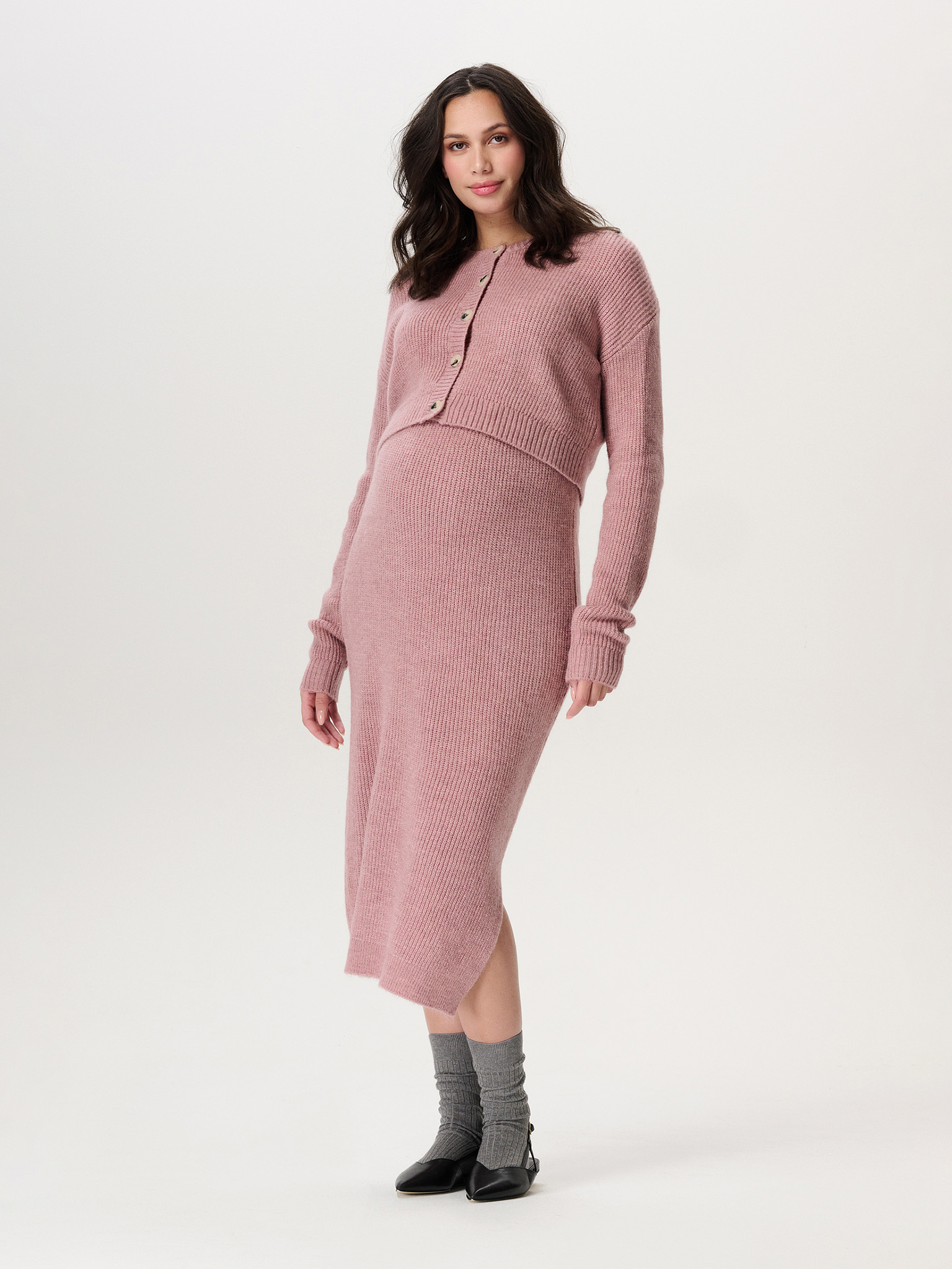 Jupe longue maille rose