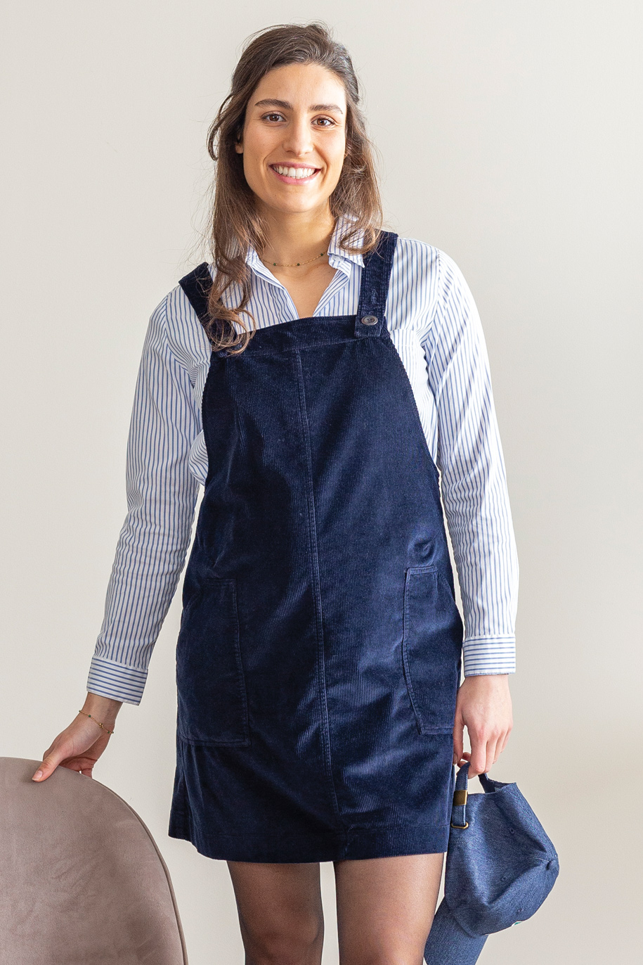 Robe salopette en velours marine