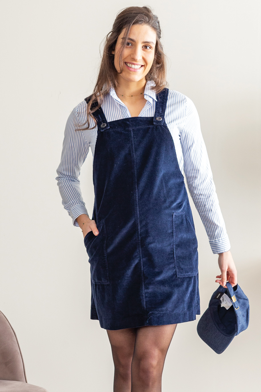 Robe salopette en velours marine – Image 2