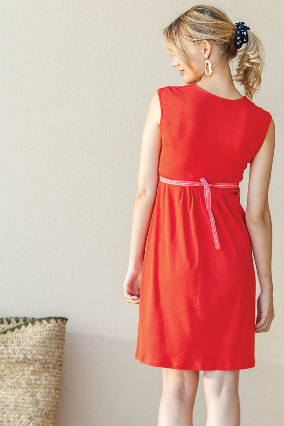 Robe empire décolleté croisé à nouer sous poitrine Jersey (Noir/Tomato) – Image 6