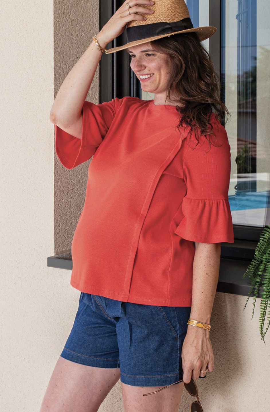 Top grossesse et allaiement avec Zips (Bleu Nuit/Tomato) – Image 5
