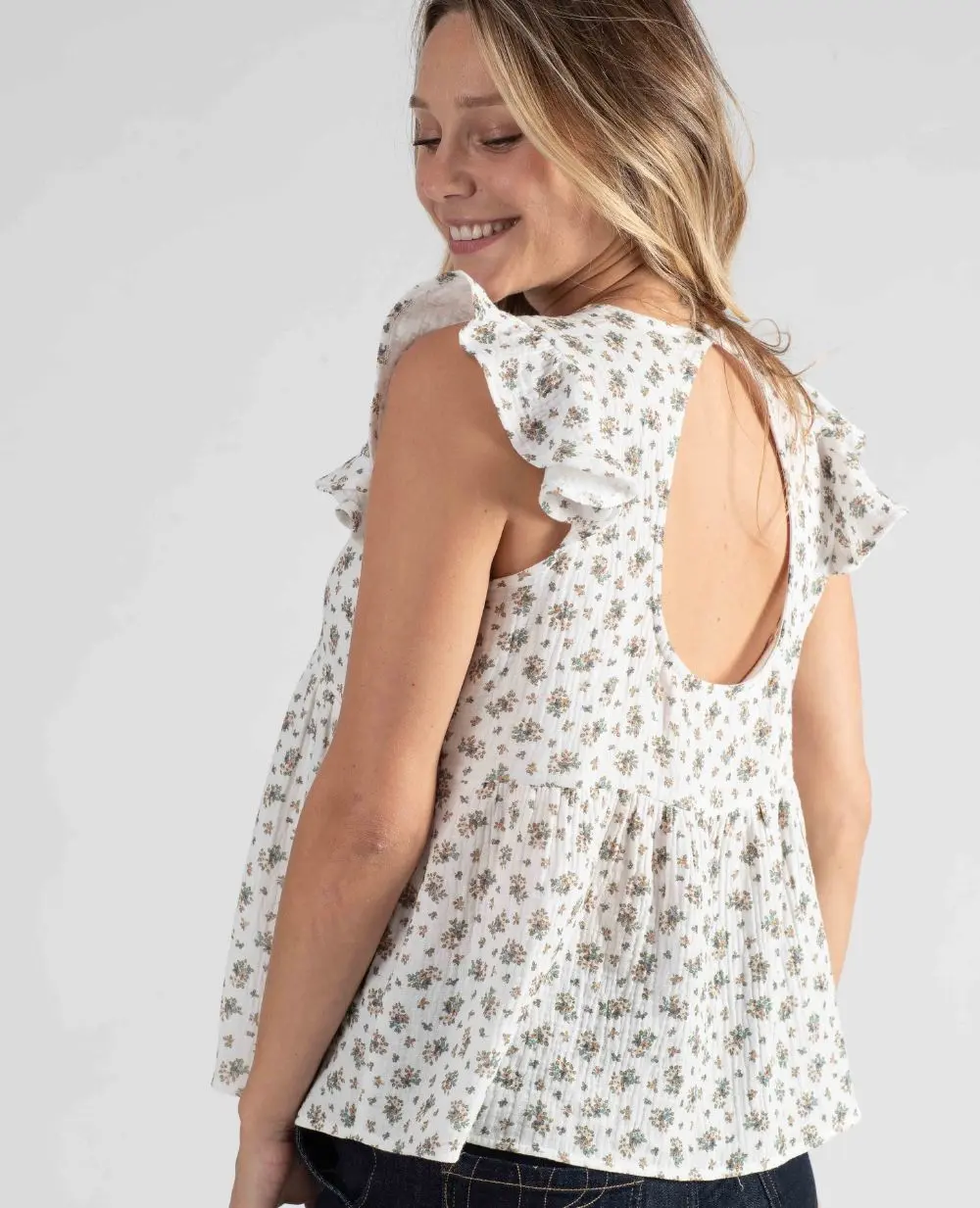 Tunique papillon grossesse et allaitement (Fleuri/Blanc Brodé) – Image 2